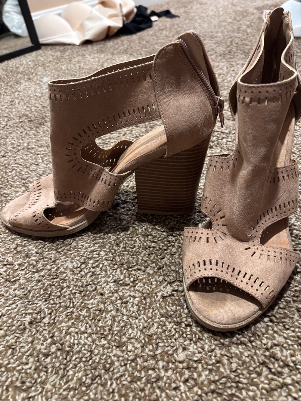 Charlotte Russe Taupe Cutout Suede Block Heel Sandals